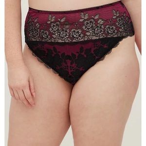 Torrid High Waist Pink & Black Boudoir Lace Thong Panty NWT